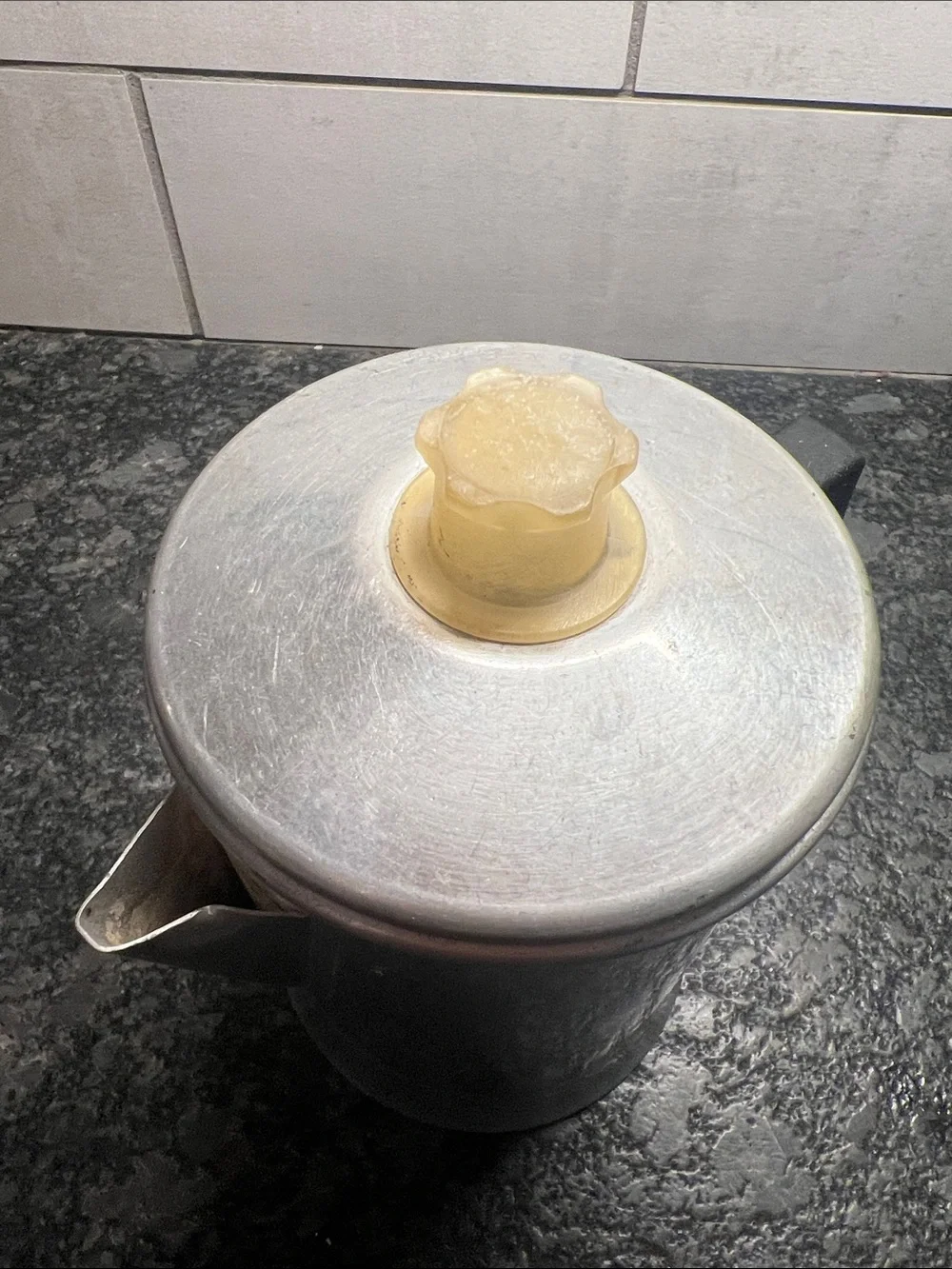 Mirro Aluminum Stovetop Coffee Percolator with Yellow Knob. About a 4 cup.
